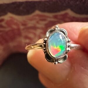 Sterling Silver Ethian Opal Ring with Iridescent Multicolor Stone